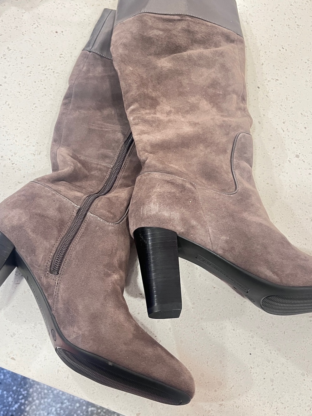 Isaac Mizrahi Taupe Suede Mid-Calf Heeled Boots